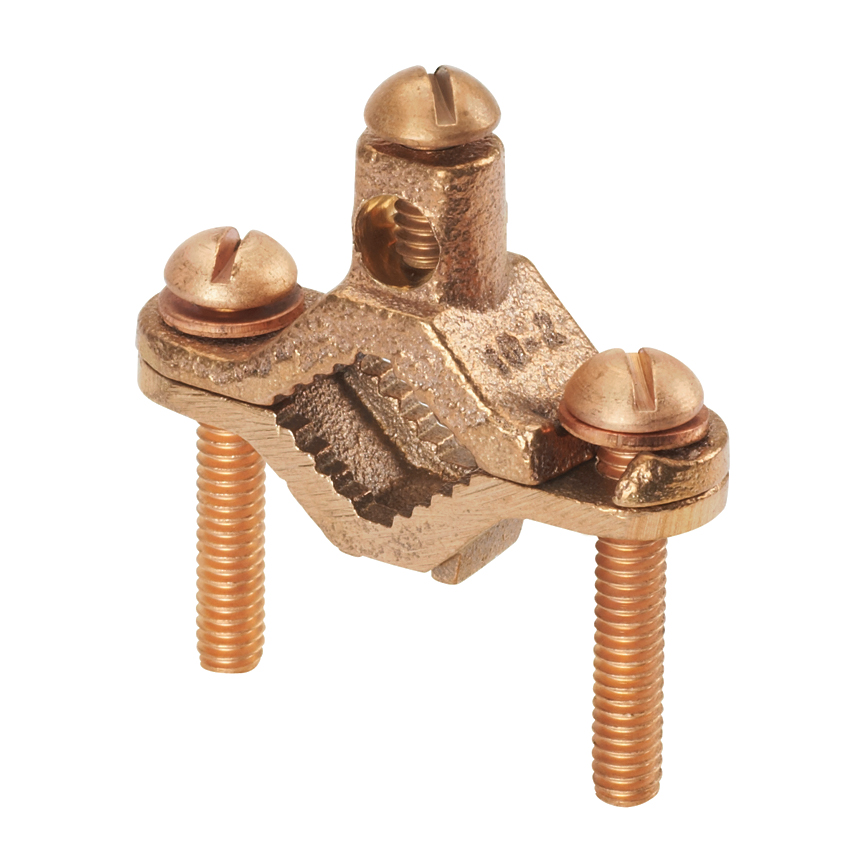 Grounding Clamp, Phosphor Bronze Conductor Size, 2 AWG, 1 Inch Max. Pipe Dia.