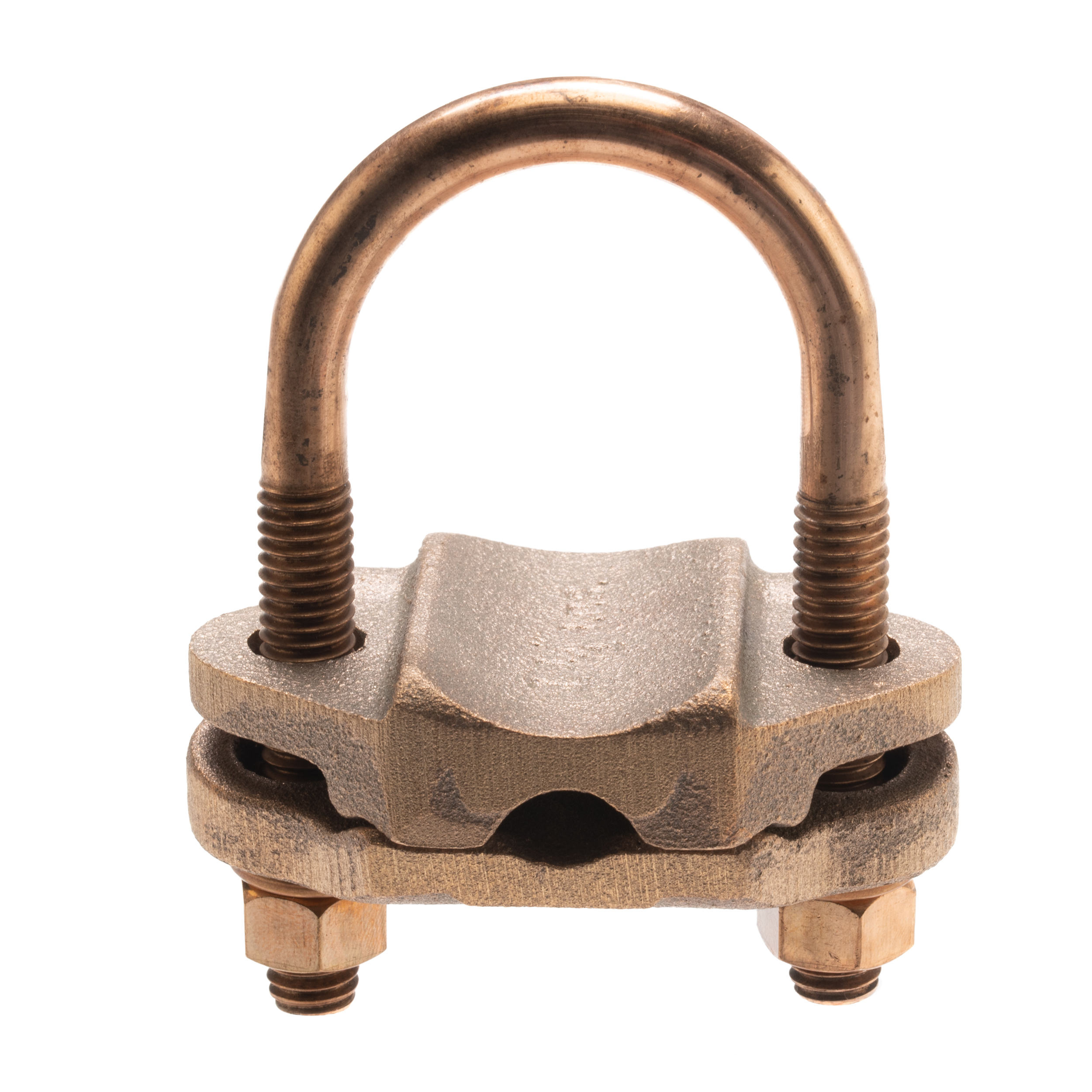 U-Bolt Grounding Clamp, Bronze, 4 AWG-250 kcmil Conductor Size, 1-1/4 Inch Iron Pipe