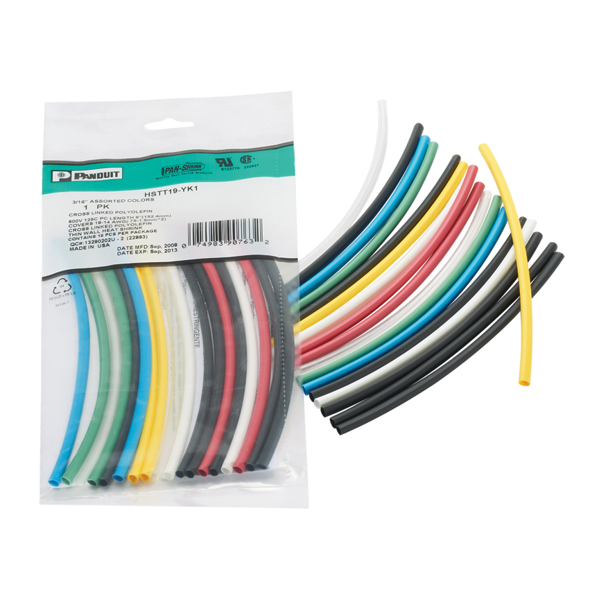 Heat Shrink Thin, 1 Inch (25.4mm) Dia, Multi-Color, 10PK
