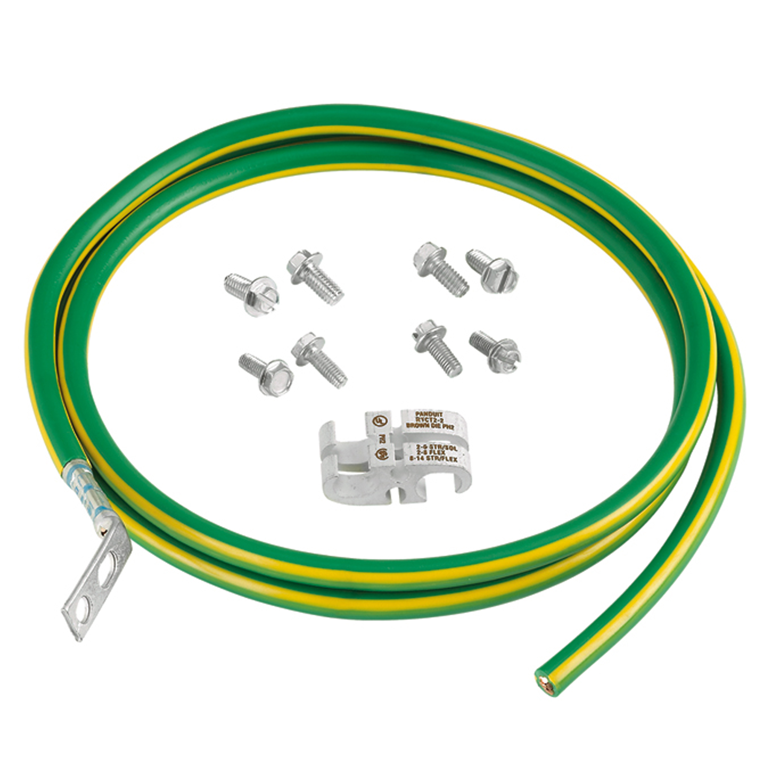 Equipment Jumper Kit, Green/Yellow, 4 AWG, 60 Inch Length, 45 deg. Angle, 100PK
