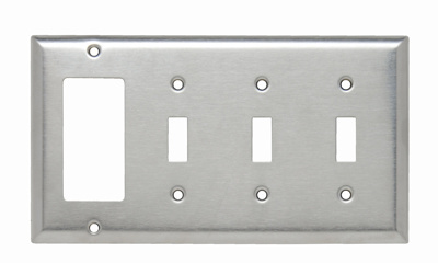 PASS AND SEYMOUR SS326 Combination Opening Wall Plate, 3 Toggle Switch And 1 Decorator, 4 Gang | CH4BXK