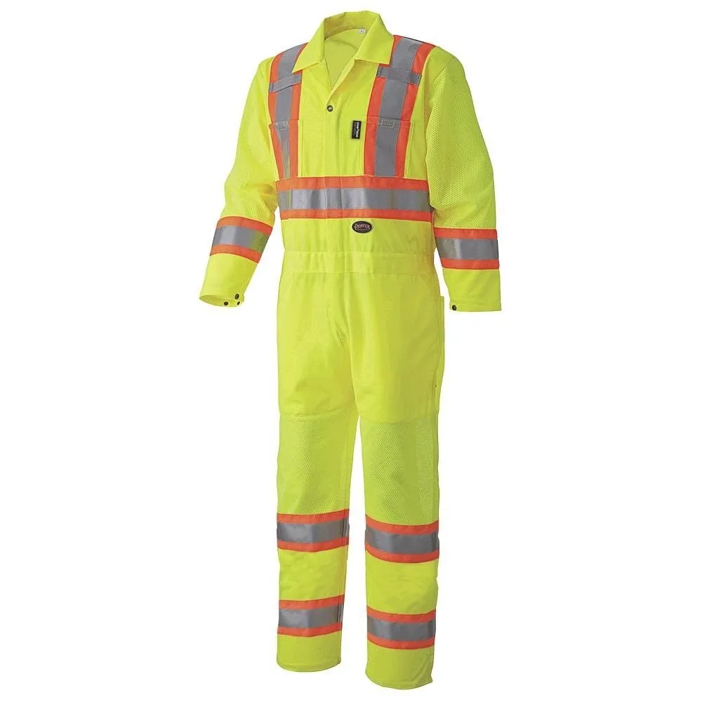 Hi-Vis Polyester Knit Traffic Safety Coverall, Yellow/Green, XS