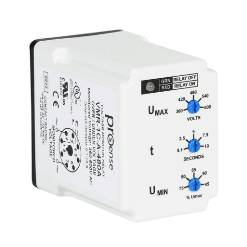 Voltage Monitor Relay, 1-Phase, Socket Mount, Finger-Safe, 360-600 VAC Input Voltage