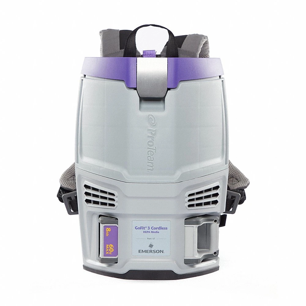 Cordless Backpack Vacuum, 65 cfm Vacuum Air Flow, 15.7 lb Weight, 63 dBA Sound Level, HEPA