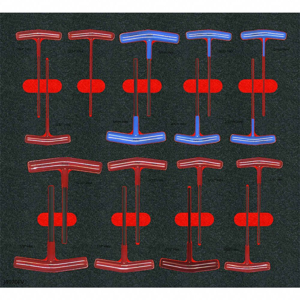 Hex Key Sets, Metric and SAE, Long, 17 Piece, Foam Tray, Black Oxide, 1 Tips, 6 Inch