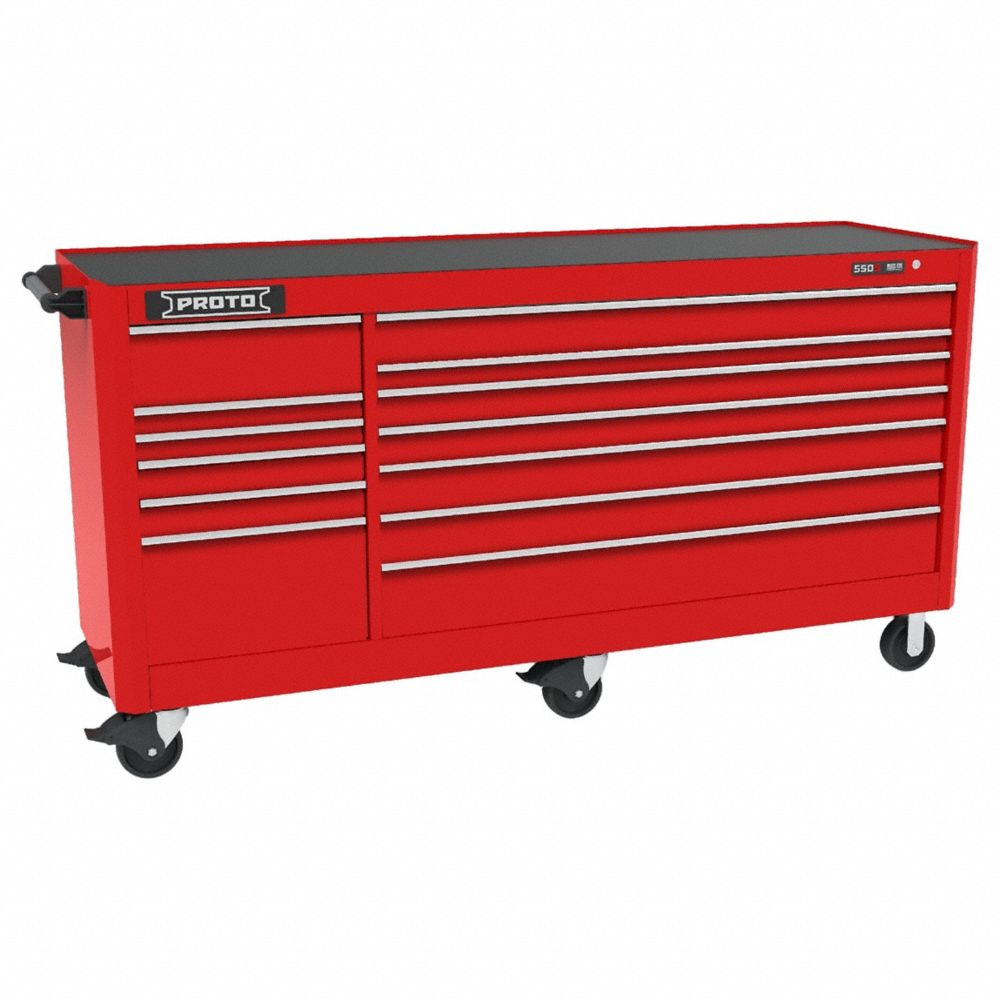 Rolling Tool Cabinet, Gloss Red, 88 1/4 Inch W x 27 Inch D x 46 3/8 Inch H, Red