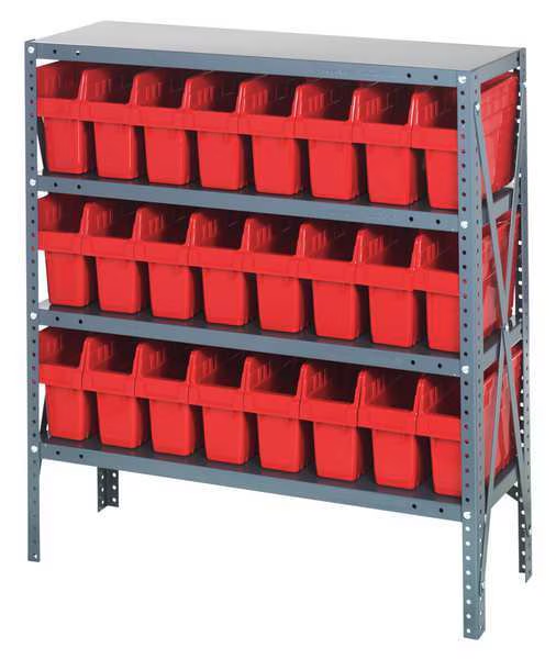 QUANTUM STORAGE SYSTEMS 1239-801RD Bin Shelving Steel 36 x 12 x 39 24 Bins Red | AD3TBL 40N195