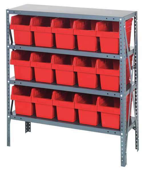 QUANTUM STORAGE SYSTEMS 1239-802RD Bin Shelving Steel 36 x 12 x 39 15 Bins Red | AD3TBM 40N196