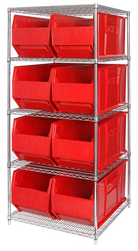 QUANTUM STORAGE SYSTEMS WR5-993 Wire Shelving, 5 Shelf, 36 x 36 x 86 Inch Size, 8 Bins, Chrome | CG9TDR