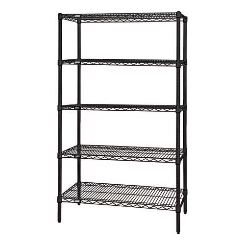QUANTUM STORAGE SYSTEMS WR86-2448BK-5 Wire Shelving, Starter Unit, 5 Shelf, 24 x 48 x 86 Inch Size, Black Epoxy Finish | CG9RKL