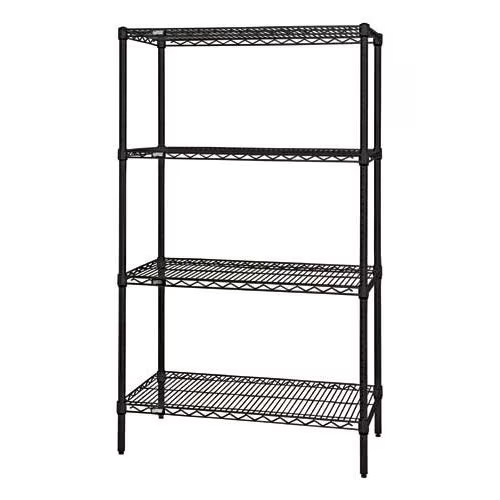 QUANTUM STORAGE SYSTEMS WR86-2436BK Wire Shelving, Starter Unit, 4 Shelves, 24 x 36 x 86 Inch Size, Black Epoxy Finish | CG9MYT