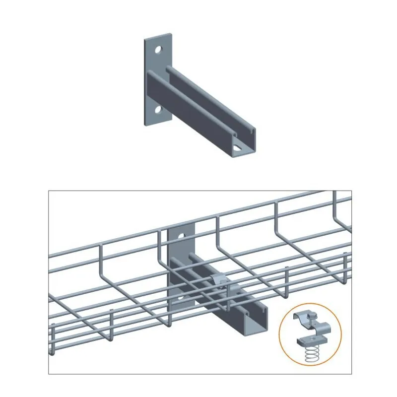Cable Tray T Wall Holder with Clamp Set, 4 Inch Size, Zinc