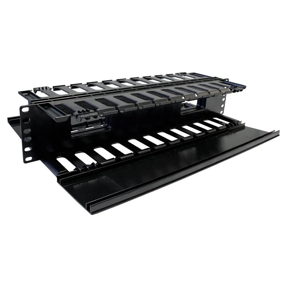 Horizontal Dual Large Finger Duct With Hinged Covers, 140-190 Cables, 2U, 19 Inch Size