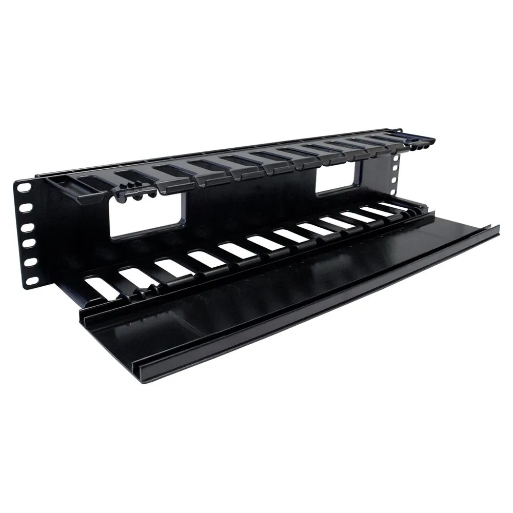 Horizontal Large Finger Duct With Hinged Cover, 70-90 Cables, 2U, 19 Inch Size, Black