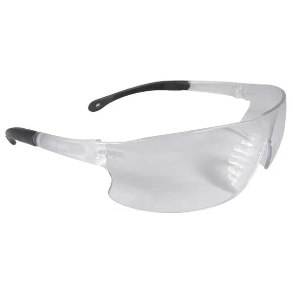 Rad-Sequel Safety Glasses, Anti-Scratch, Black Arm, Wraparound, Clear Frameless