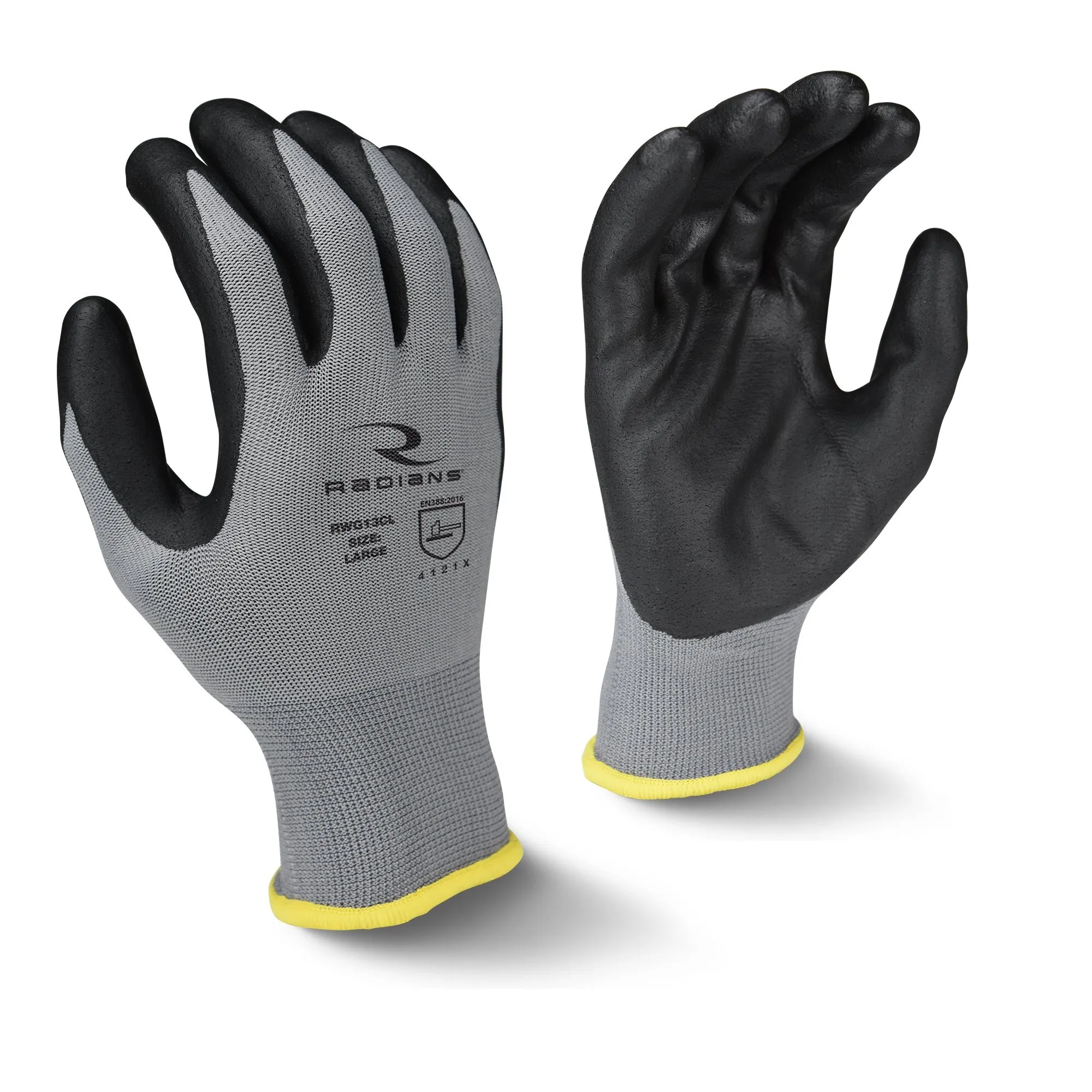 Foam Nitrile Coated Gloves, Palm Coverage, Black/Gray, 2XL, PR