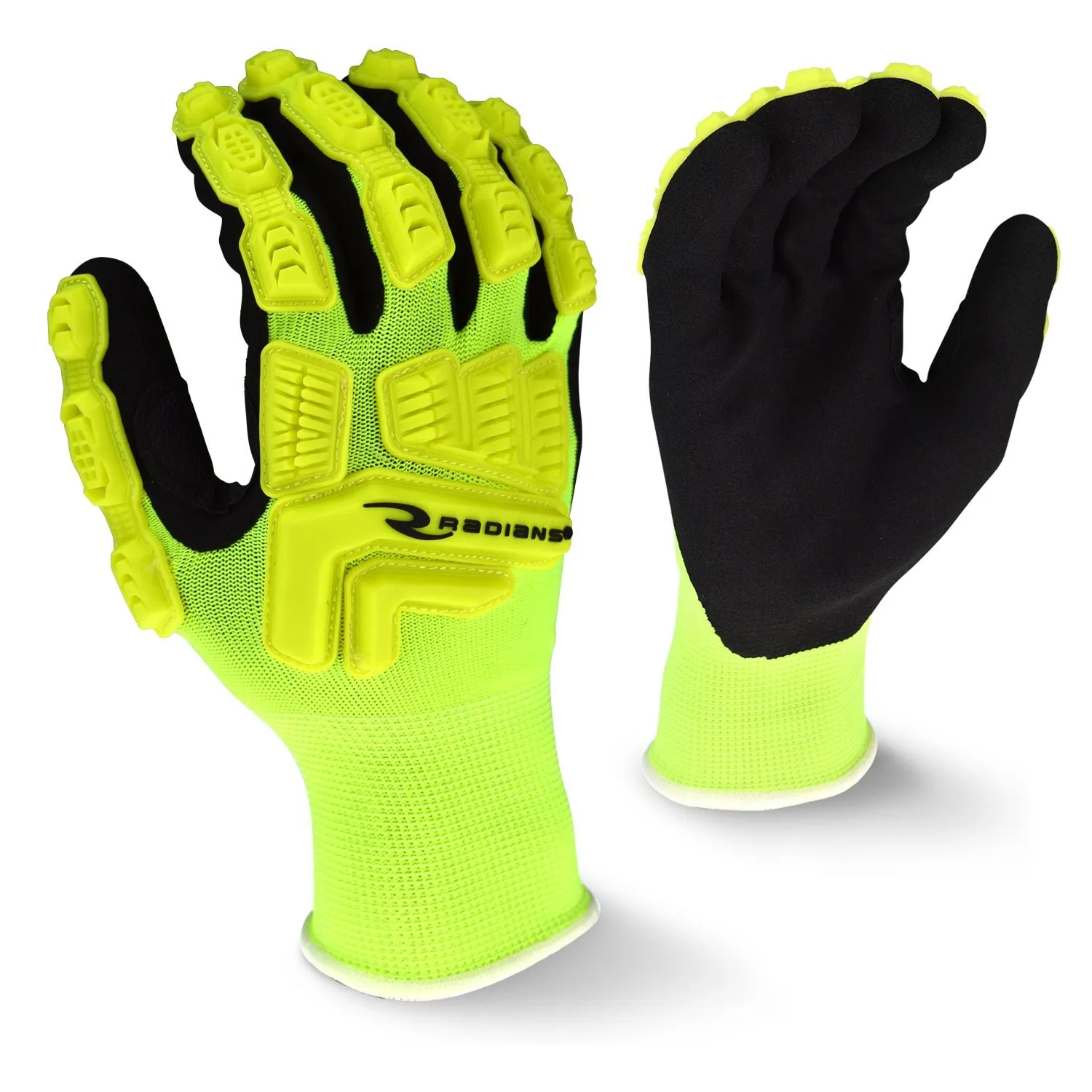 Nitrile Hi-Vis Impact Coated Gloves, Palm Coverage, Black/Yellow, XL, PR