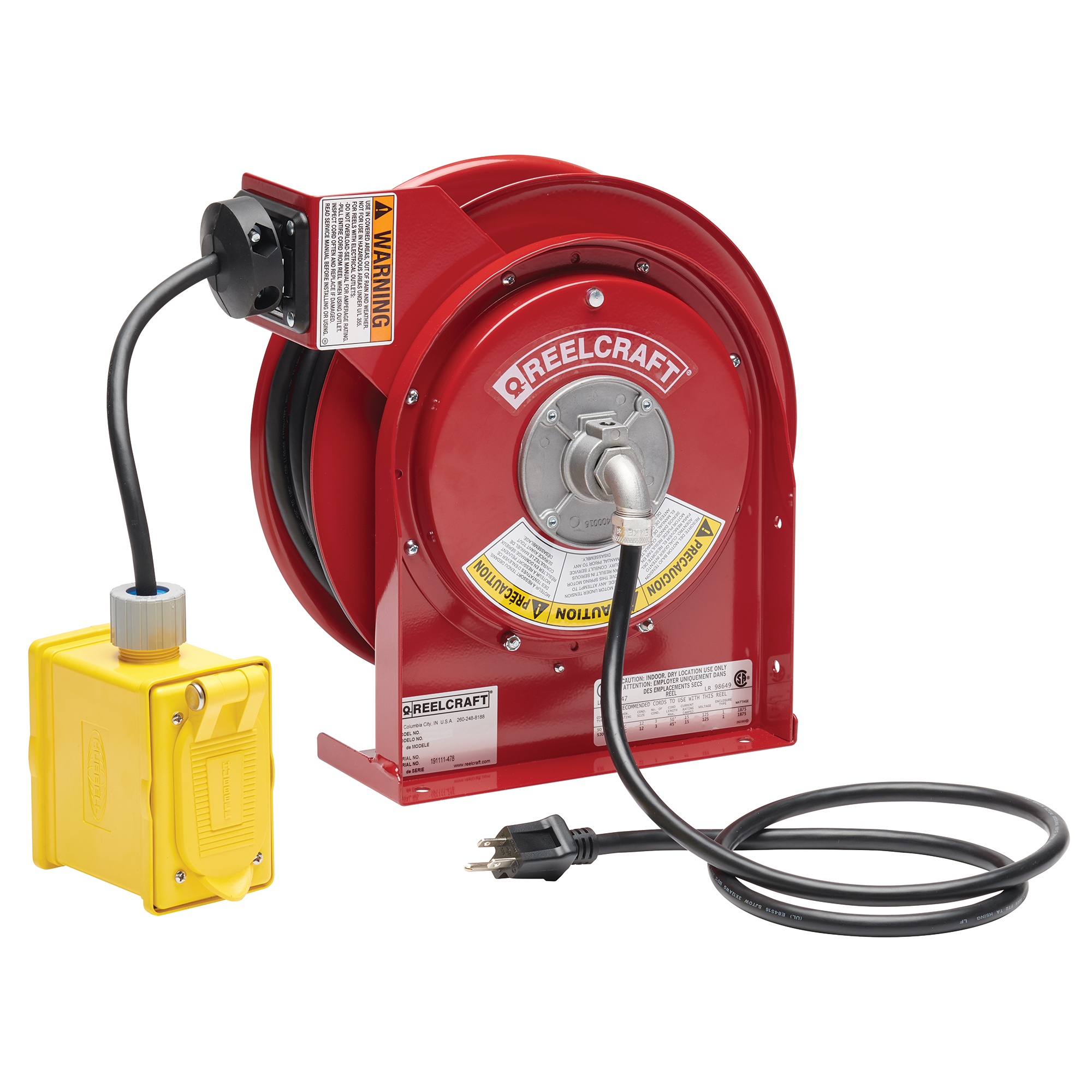 REELCRAFT L 4545 123 7 Duplex Outlet Box With Gfci Power Cord Reel, Cable Length 45 Feet, 15A | AM2RXZ