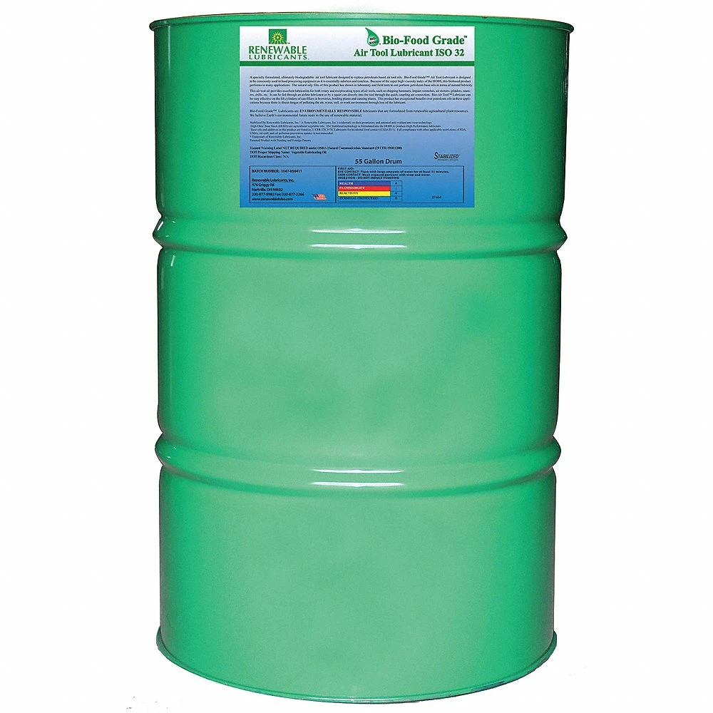 RENEWABLE LUBRICANTS 87466 Bio Food Grade, Air Tool Lubricant, Grade 32, Drum 55 Gallon Capacity | CD4BRV