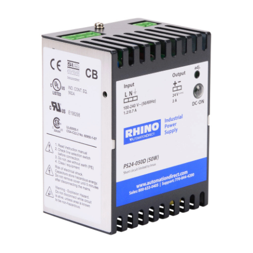 Switching Power Supply, 24 VDC At 2A/48W, 120/240 VAC Nominal Input, 1-Phase, Enclosed