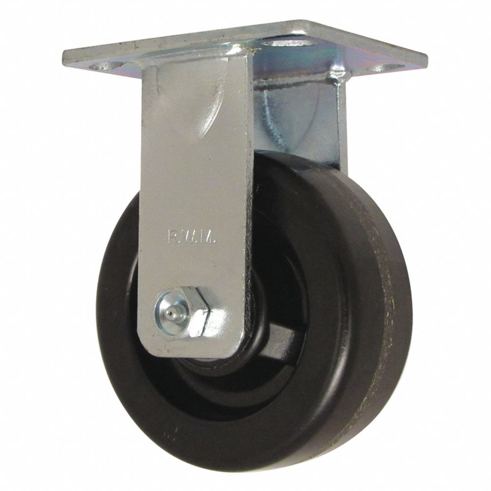 Plate Caster, Rigid, Phenolic, 5 Inch Wheel Dia, 2 Inch Wd, 6 1/2 Inch Mounting Ht