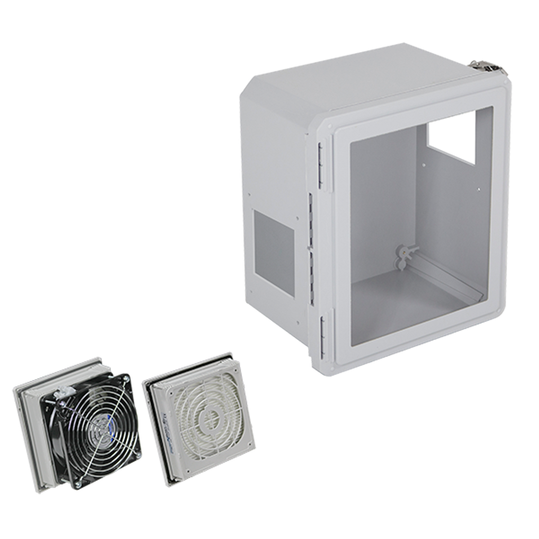 Fiberglass Enclosure, with Filter Fan and Window, 14 x 12 x 8 Inch Size
