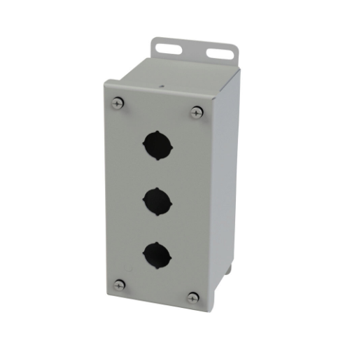 SAGINAW SCE-3PBGX Pushbutton Enclosure, 3 Holes, 22mm, 7 x 4 x 4 Inch Size, Wall Mount, Carbon Steel | CV6RBP