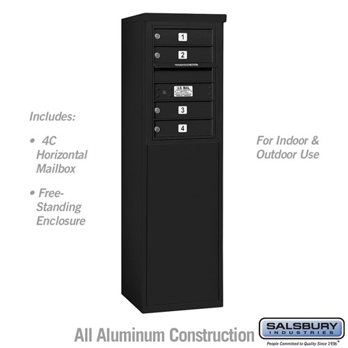 SALSBURY INDUSTRIES 3906S-04BFU Standard Horizontal MailBox, 4C, 17.5 x 51.75 x 19 Inch Size, 6 Door High, Black | CE7ECR