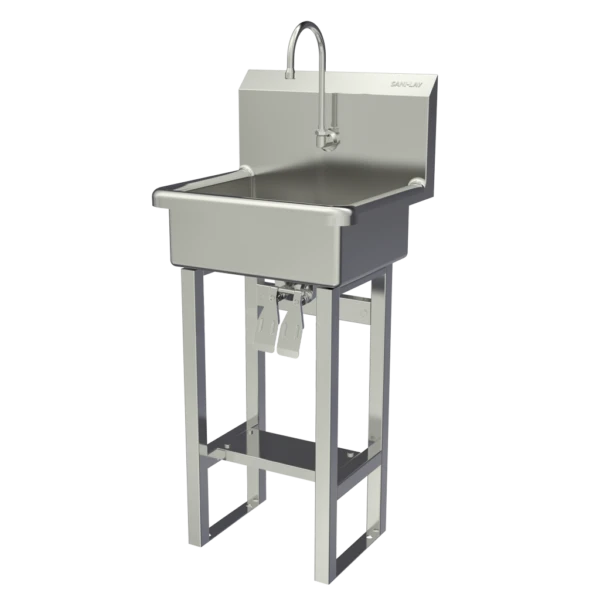 Wash Station, 43 1/2 Inch Ht, 17 Inch Bowl Lg, 7 Inch Bowl Dp, 2 gpm Flow Rate, 16 ga