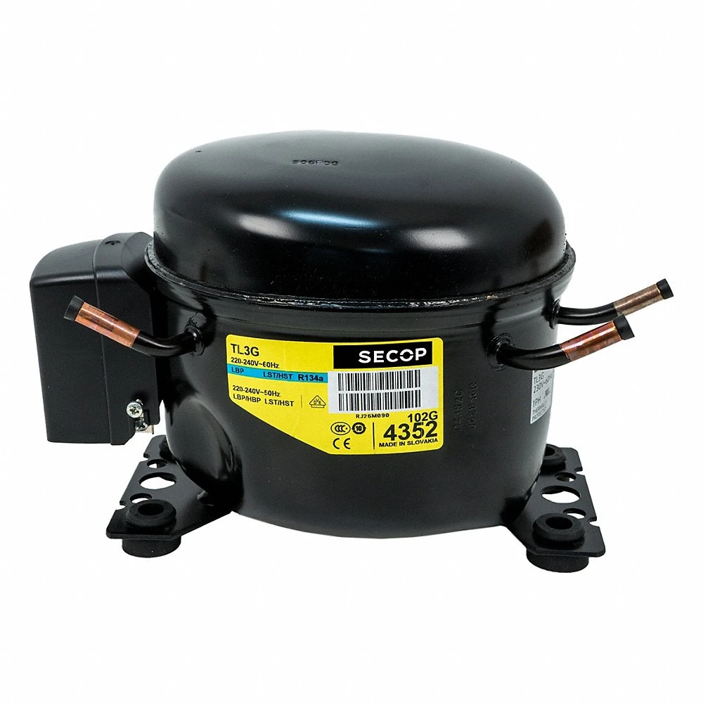 Compressor, Reciprocating, 228 BtuH Cooling, 1/10 HP, 5 mm Discharge Line Connection Size