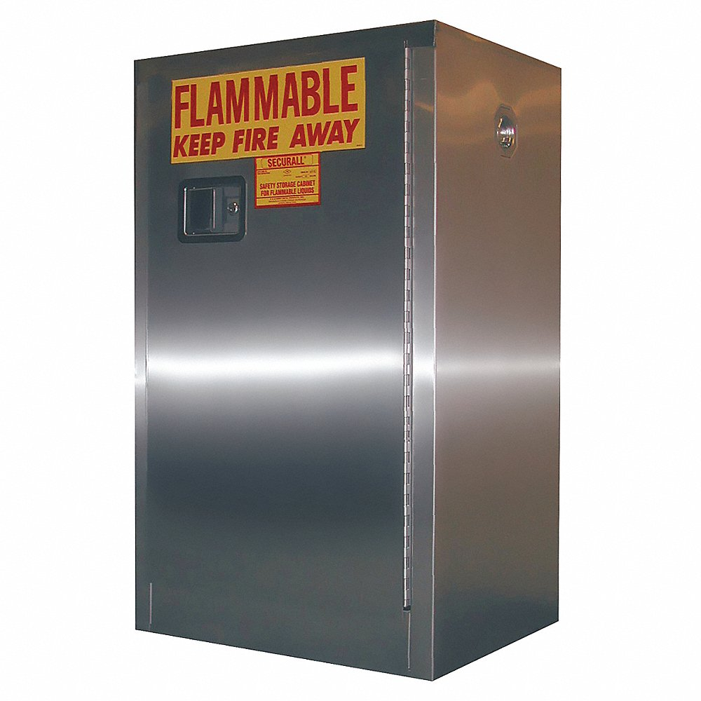 SECURALL PRODUCTS A105-SS Flammables Storage Cabinet, Stainless Steel, Self-Latch, Standard Door, 12 Gallon | CJ6RAJ
