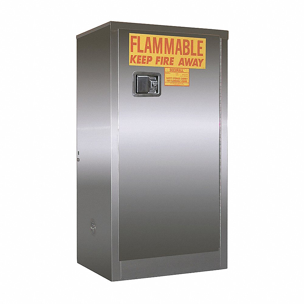 SECURALL PRODUCTS A110-SS Flammables Storage Cabinet, Stainless Steel, Self-Latch, Standard Door, 16 Gallon | CJ6RAL