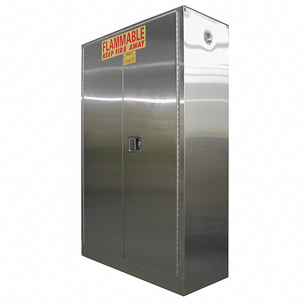 SECURALL PRODUCTS A131-SS Flammables Storage Cabinet, Stainless Steel, Self-Latch, Standard 2-Door, 30 Gallon | CJ6RAQ
