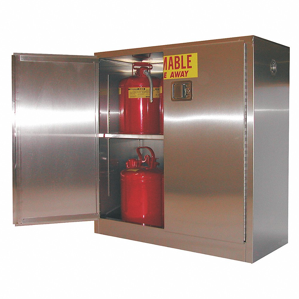 SECURALL PRODUCTS A330-SS Flammables Storage Cabinet, Stainless Steel, Self-Close/ Latch, Safe-T-Door, 30 Gallon | CJ6RAP