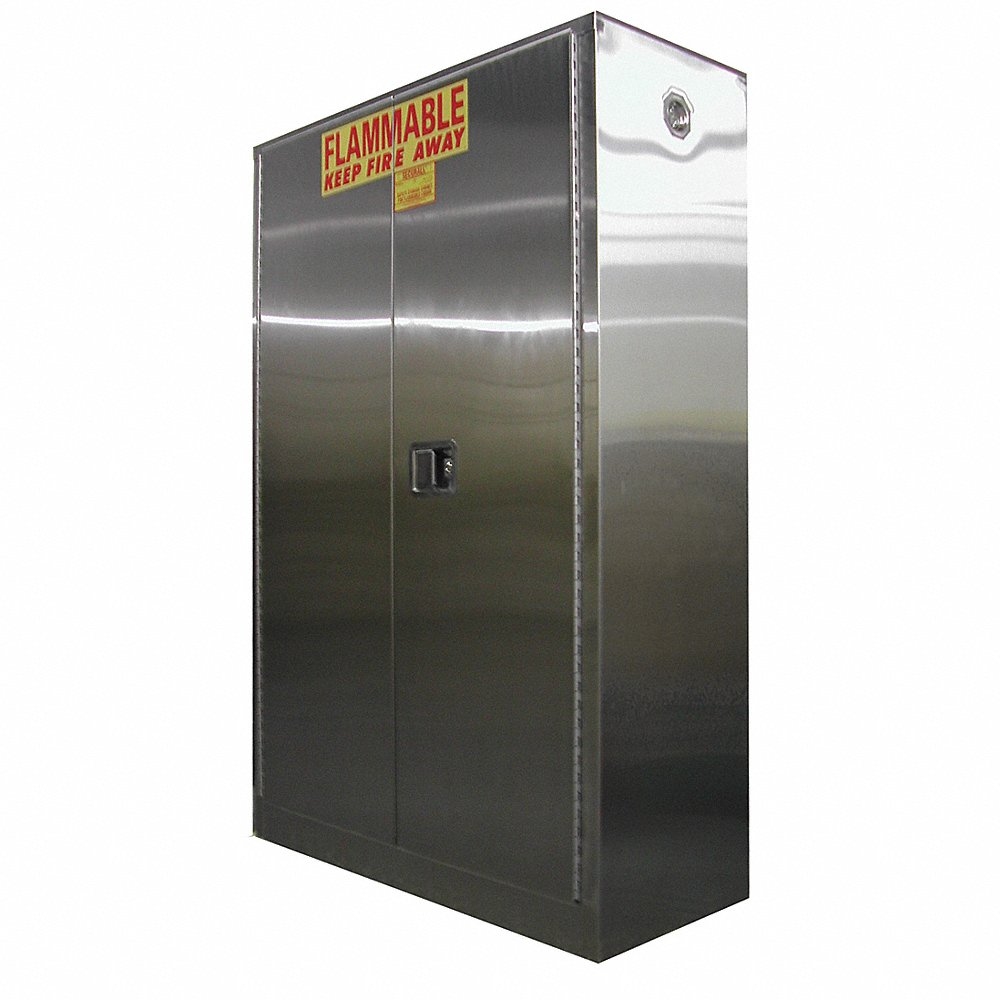 SECURALL PRODUCTS A360-SS Flammables Storage Cabinet, Stainless Steel, Self-Close/ Latch, Safe-T-Door, 60 Gallon | CJ6RAW