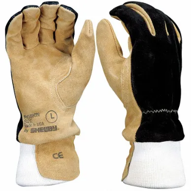 Firefighters Glove, Size Xl, Knit Cuff, Pigskin Palm Material, Black/Tan