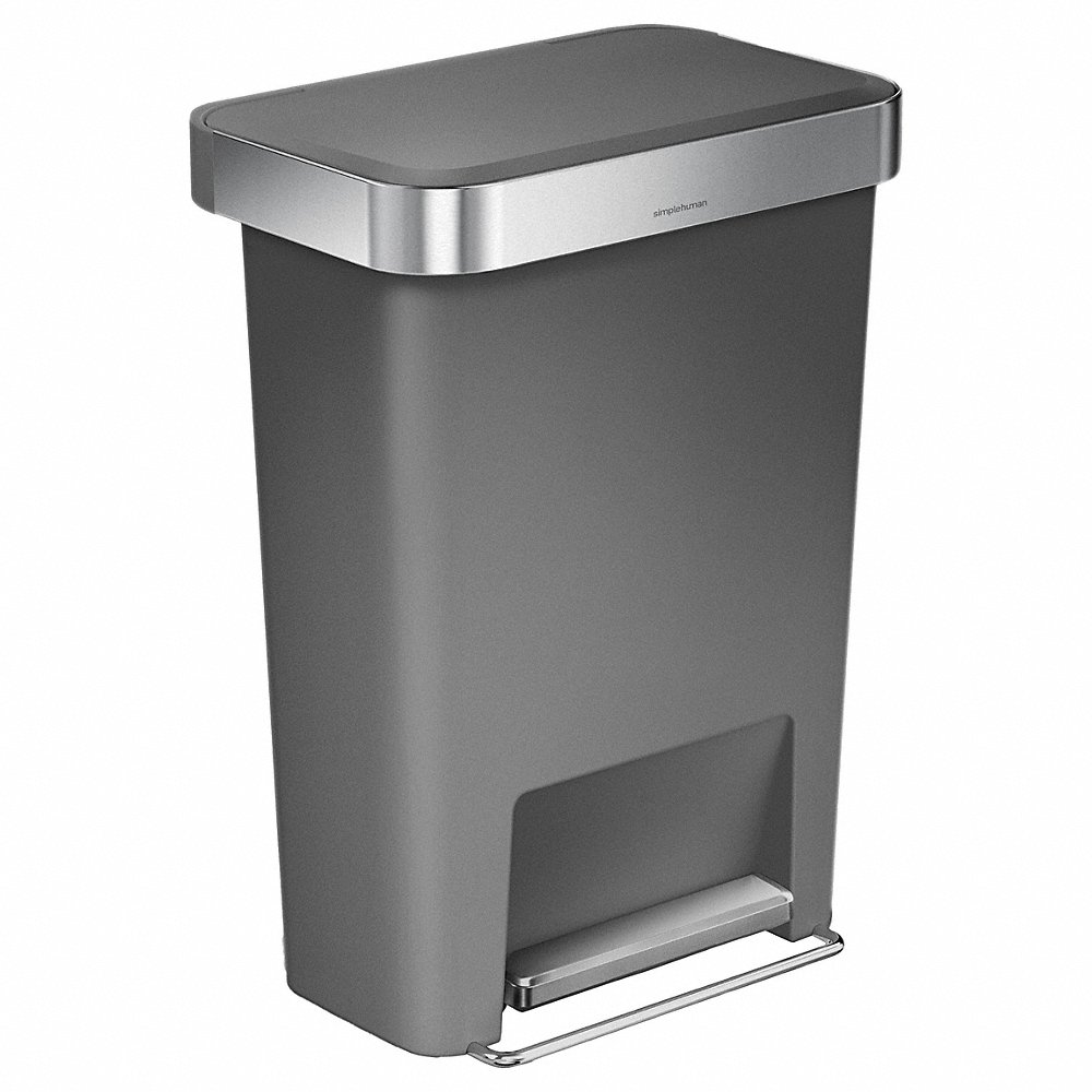45 L Rectangular Step can, Grey, Plastic