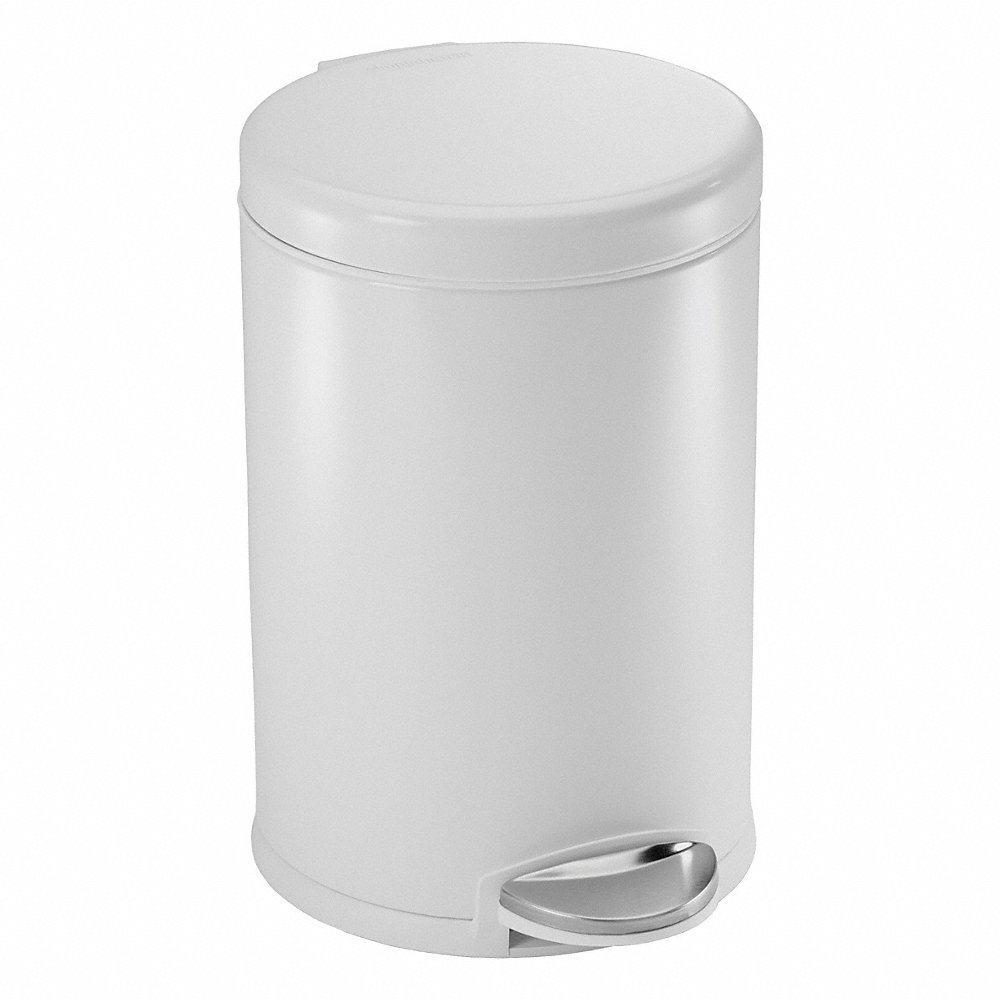 12 gal Round Step Can, White, Stainless Steel