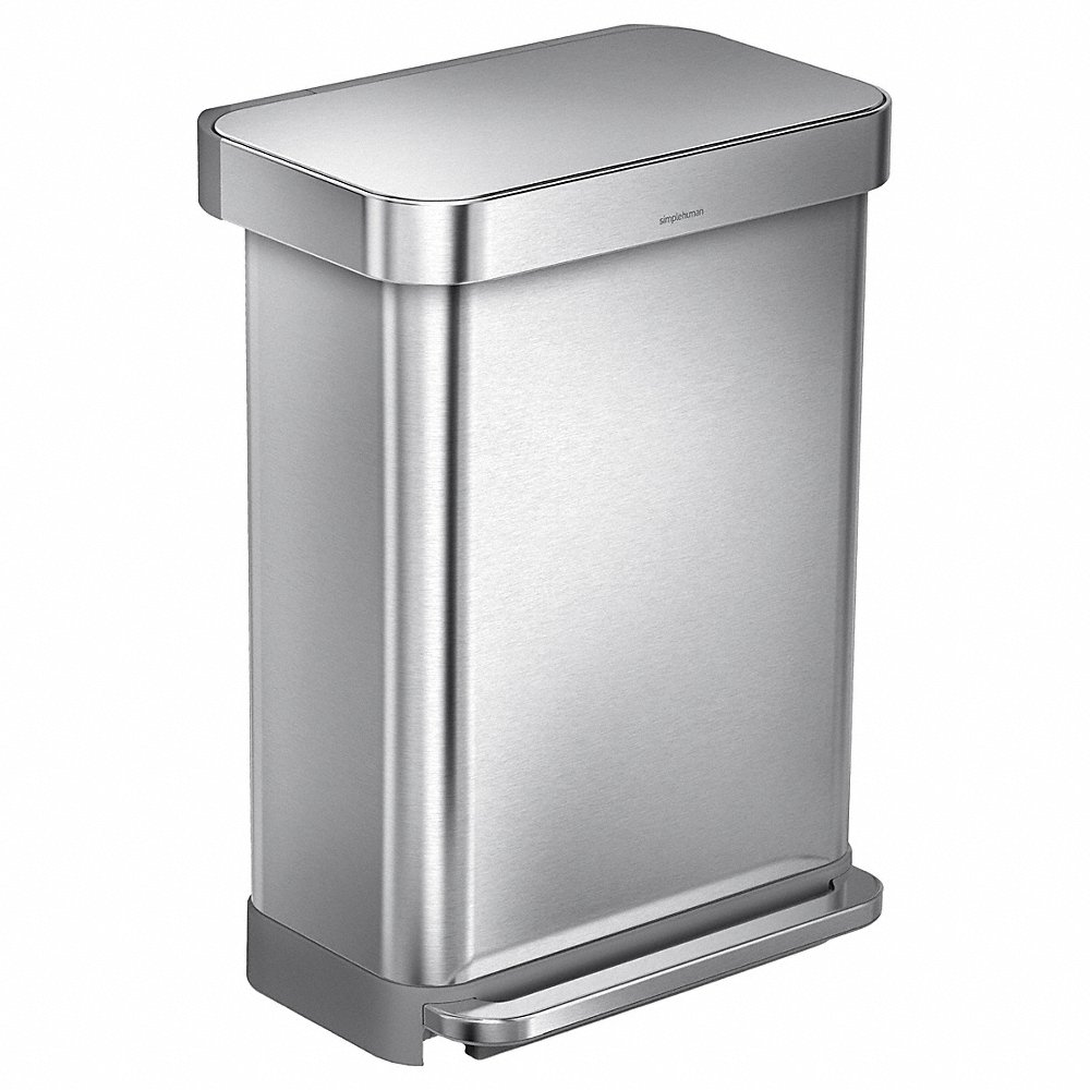 55 L Rectangular Step Can, Brushed, Stainless Steel