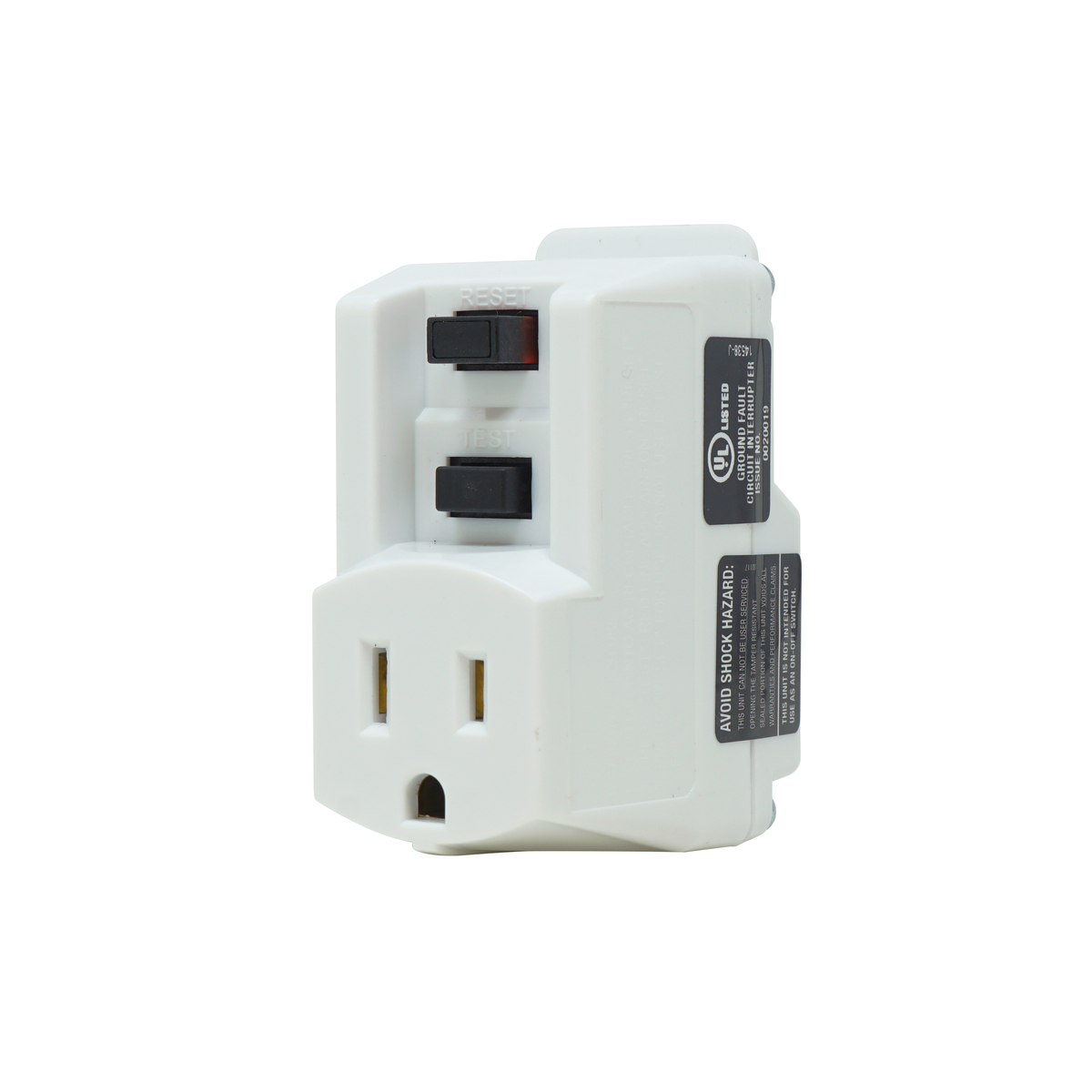 GFCI Adapter, White, 120V, 15A, Single Outlet