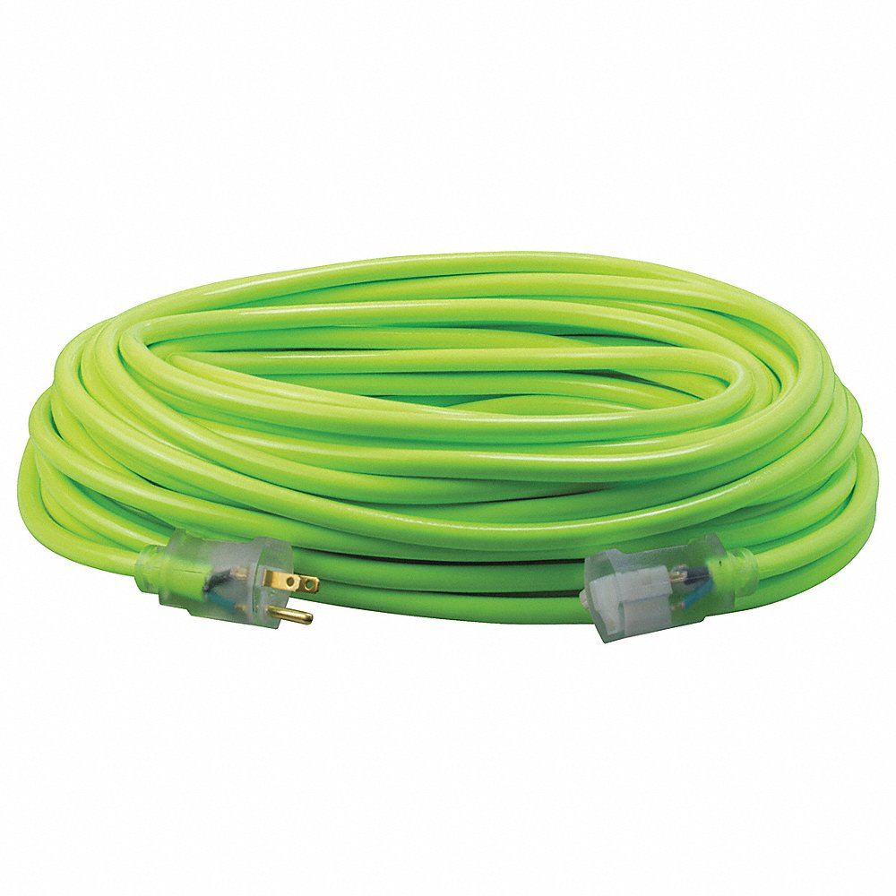 Extension Cord, 100 Ft Cord Length, 12 Awg Wire Size, 12/3, Green, 1 Outlets