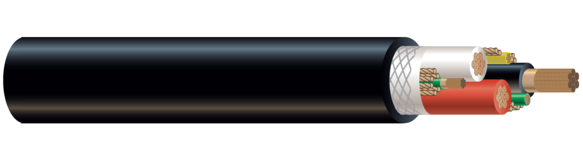 Type W Mining Cable, 4 AWG, 4 Conductor, 105 Strand, 2kV, Black