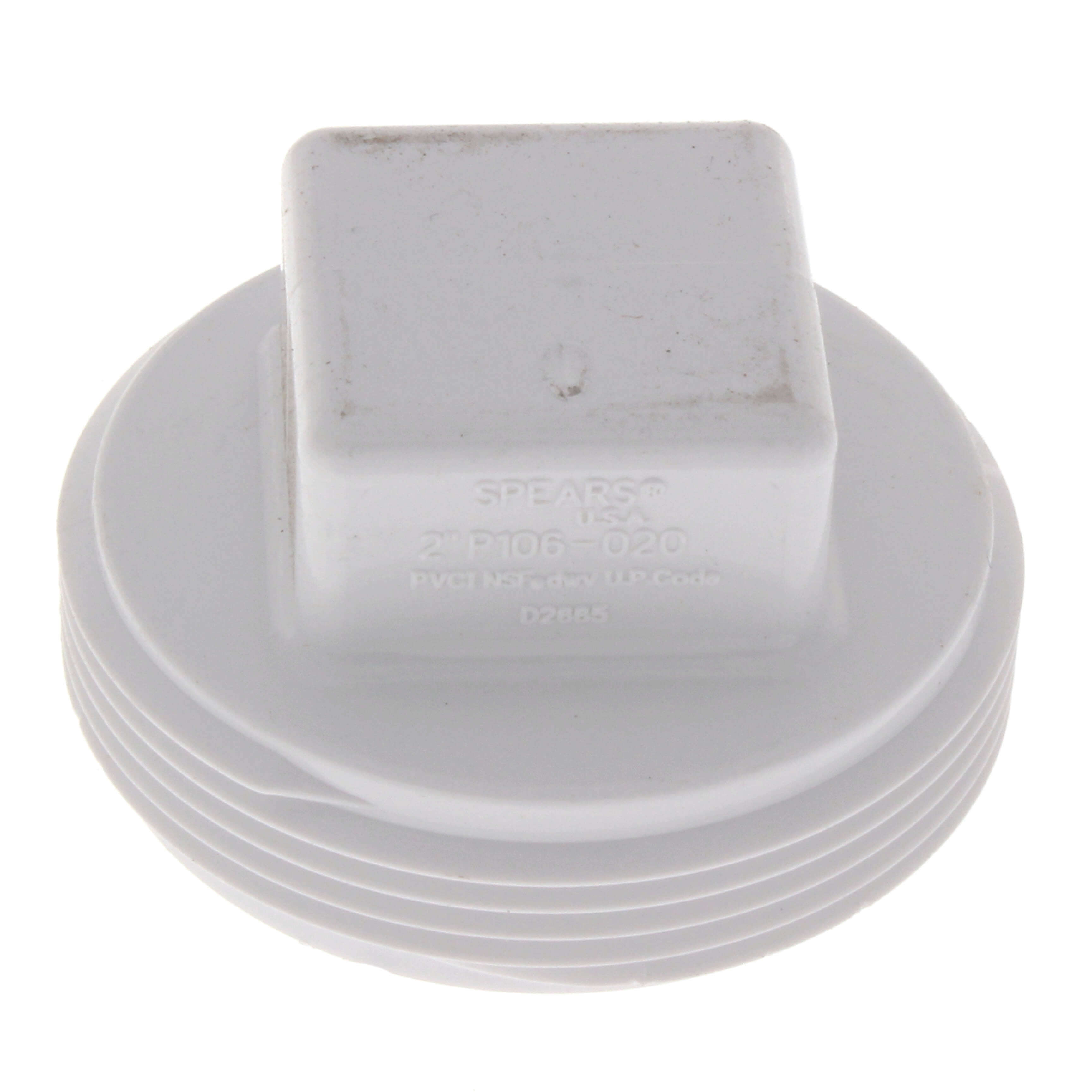 SPEARS VALVES P106-020 Drain Waste Vent Square Head Cleanout Plug, MPT, 2 Size, PVC | BU7HTJ