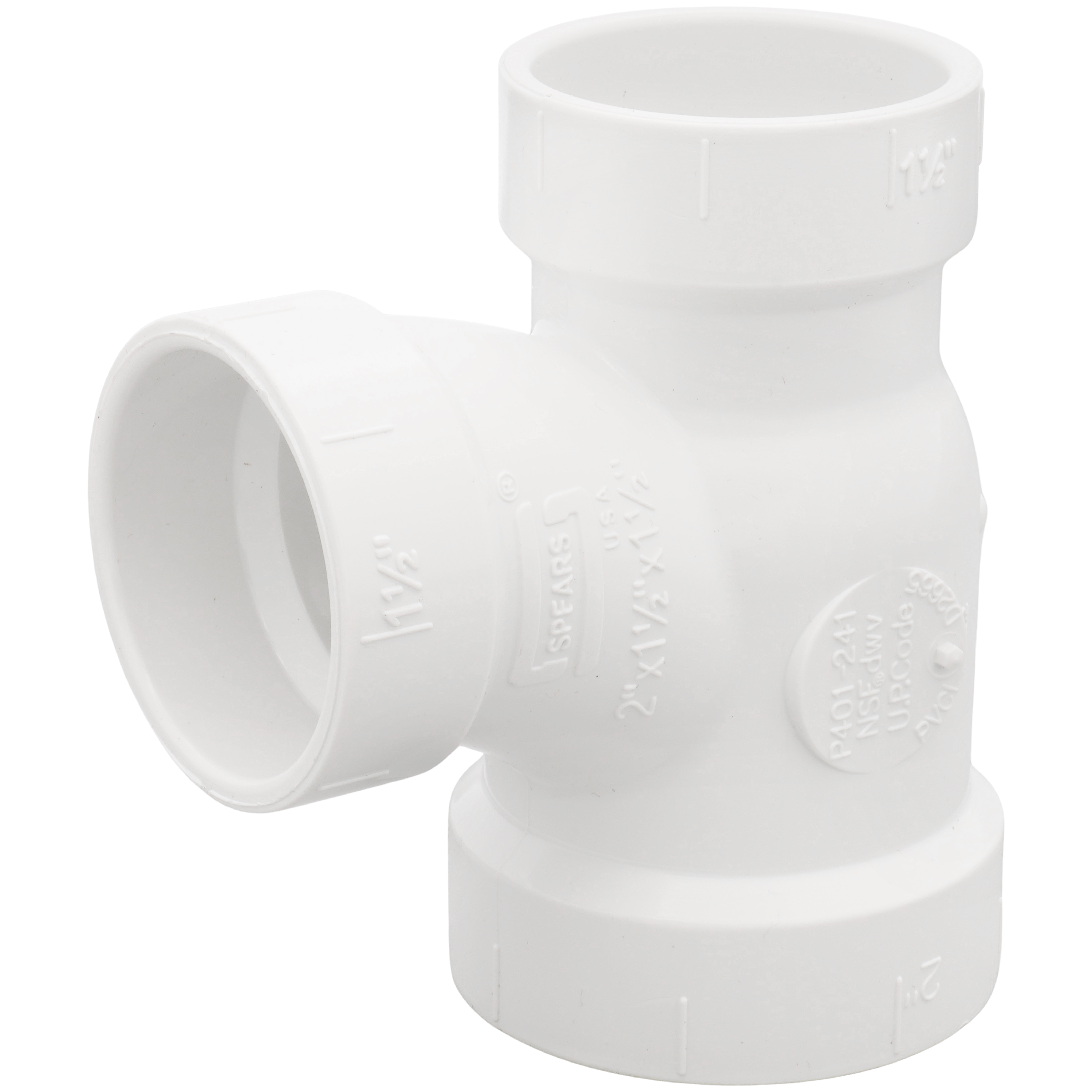 SPEARS VALVES P401-241 Drain Waste Vent Reducer Sanitary Tee, Hub x Hub x Hub, 2 x 1-1/2 x 1-1/2 Size, PVC | BU7JBY