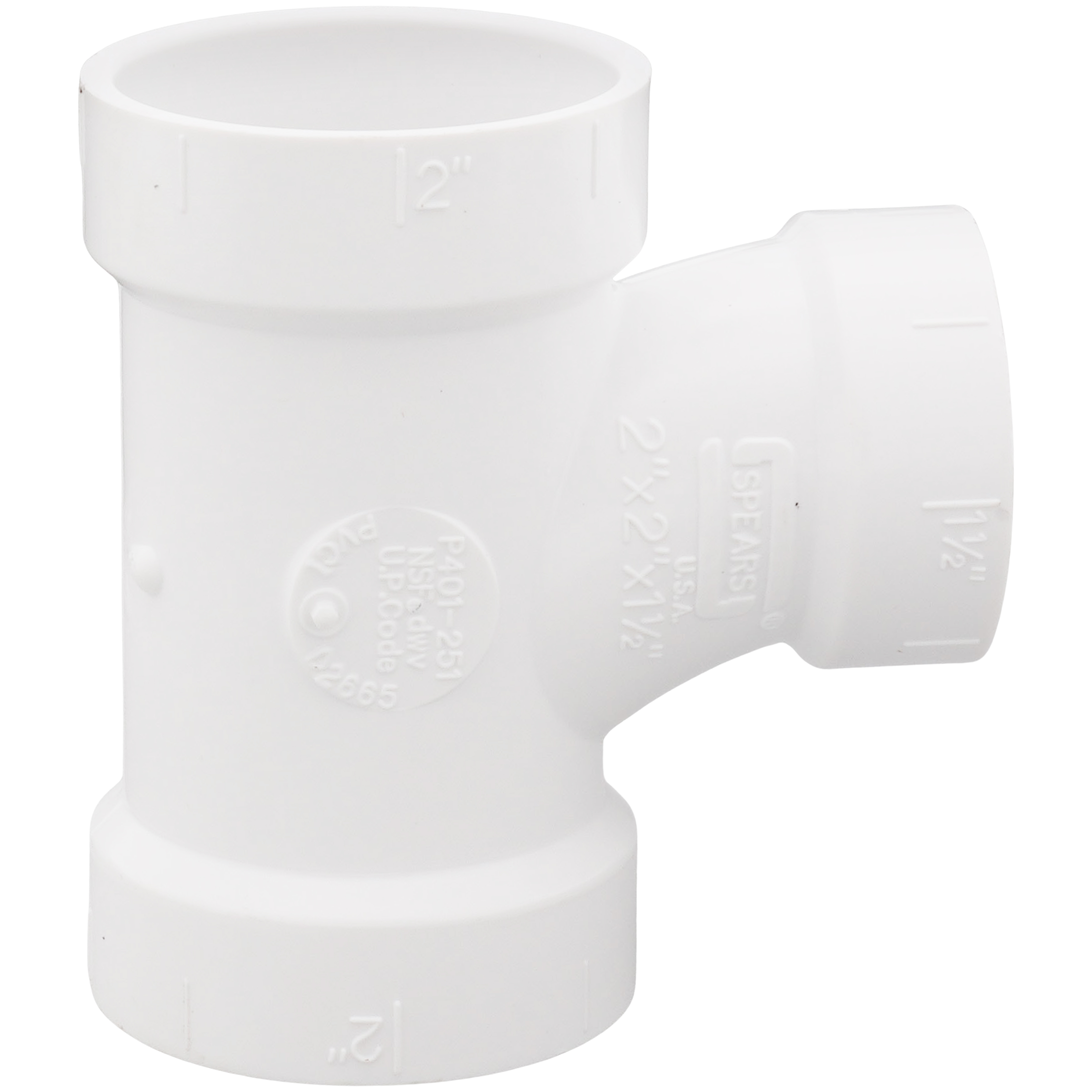 SPEARS VALVES P401-251 Reducer Sanitary Tee, Hub x Hub x Hub, 2 x 2 x 1-1/2 Inch Size, PVC | BU7HTG