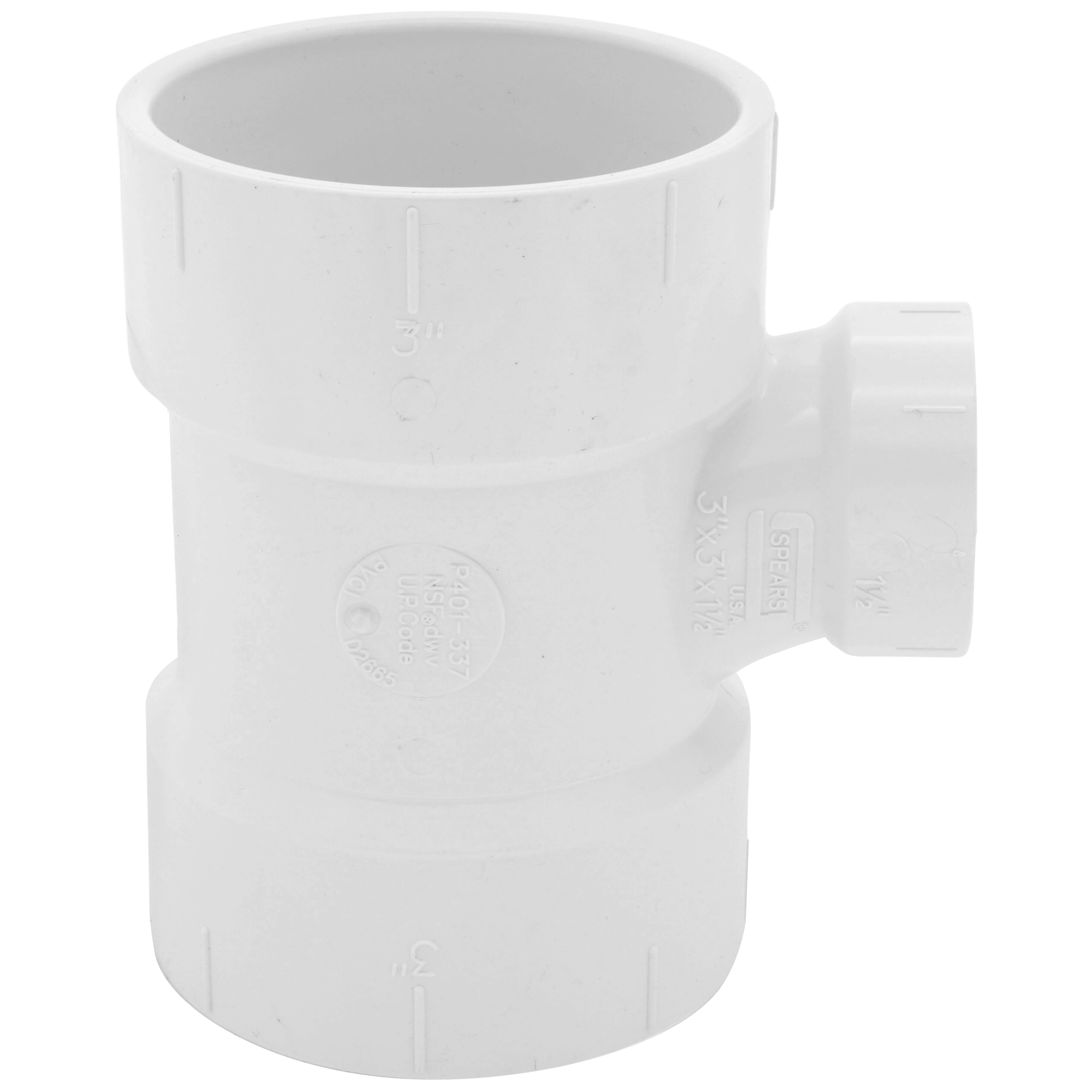 SPEARS VALVES P401-337 Reducer Sanitary Tee, Hub x Hub x Hub, 3 x 3 x 1-1/2 Inch Size, PVC | BU7HTN