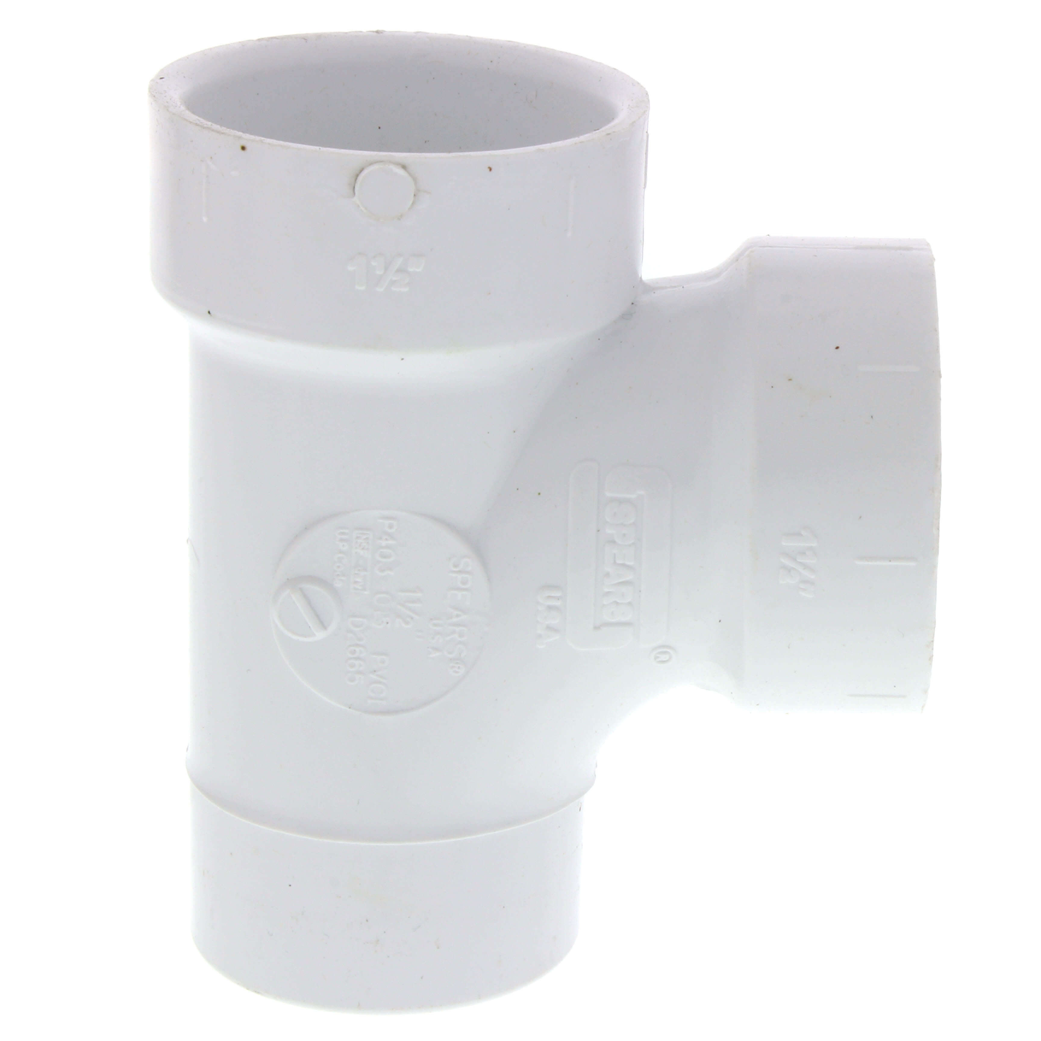 SPEARS VALVES P403-015 Drain Waste Vent Street Sanitary Tee, Spigot x Hub, 1-1/2 Size, PVC | BU7KKH
