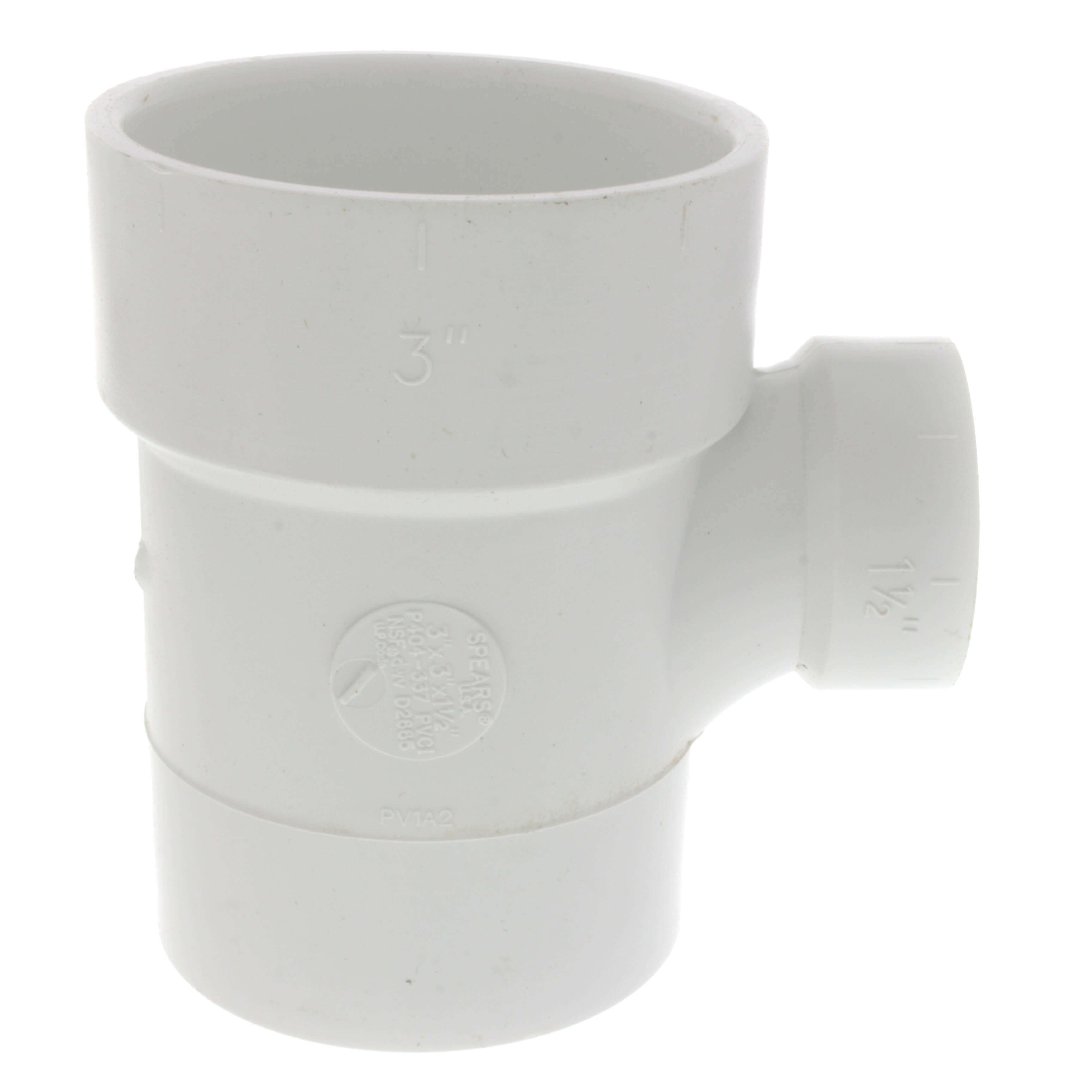 SPEARS VALVES P404-337 Drain Waste Vent Reducer Street Sanitary Tee, Spigot x Hub, 3 x 3 x 1-1/2 Size, PVC | BU8AFM