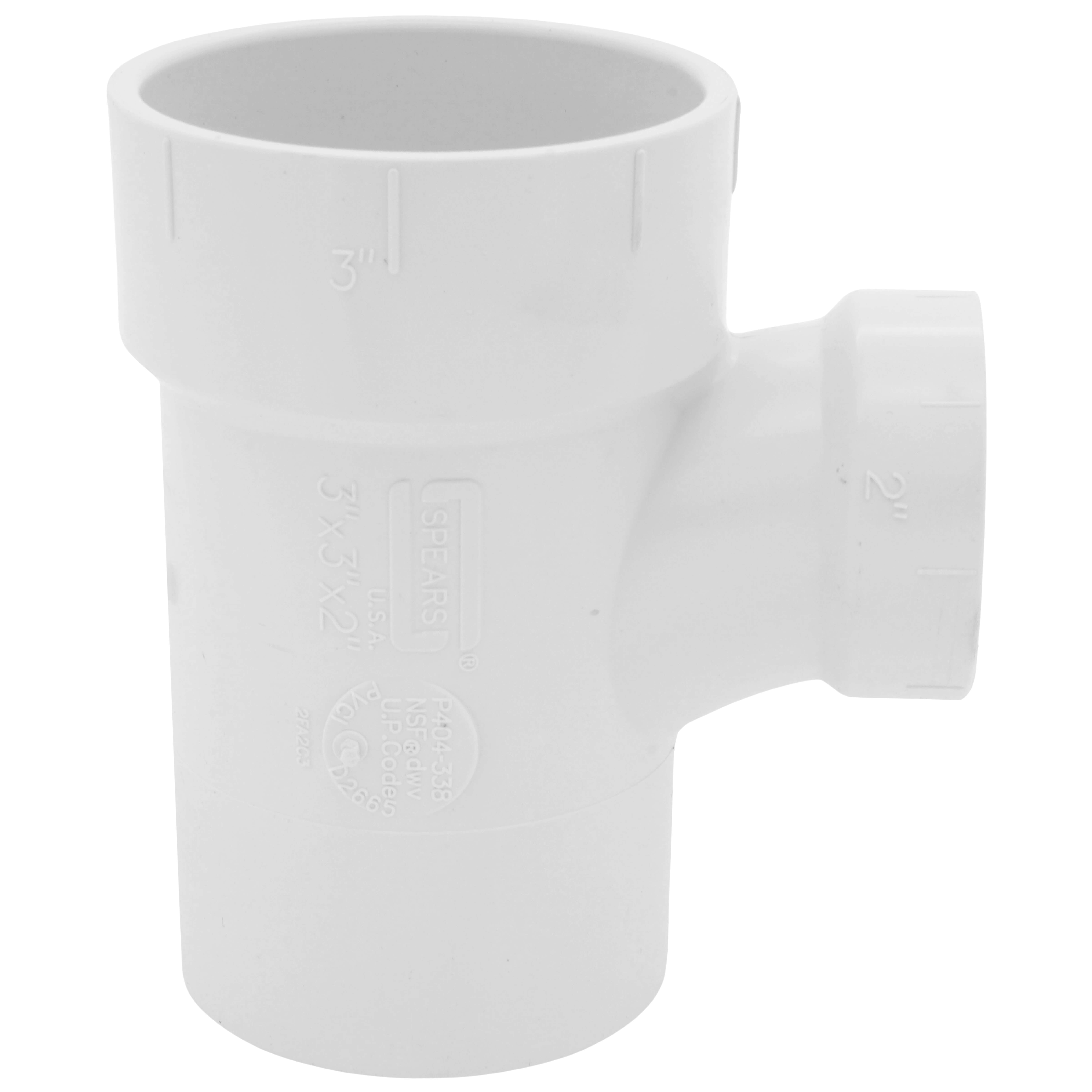 SPEARS VALVES P404-338 Drain Waste Vent Reducer Street Sanitary Tee, Spigot x Hub, 3 x 3 x 2 Size, PVC | BU8AFR