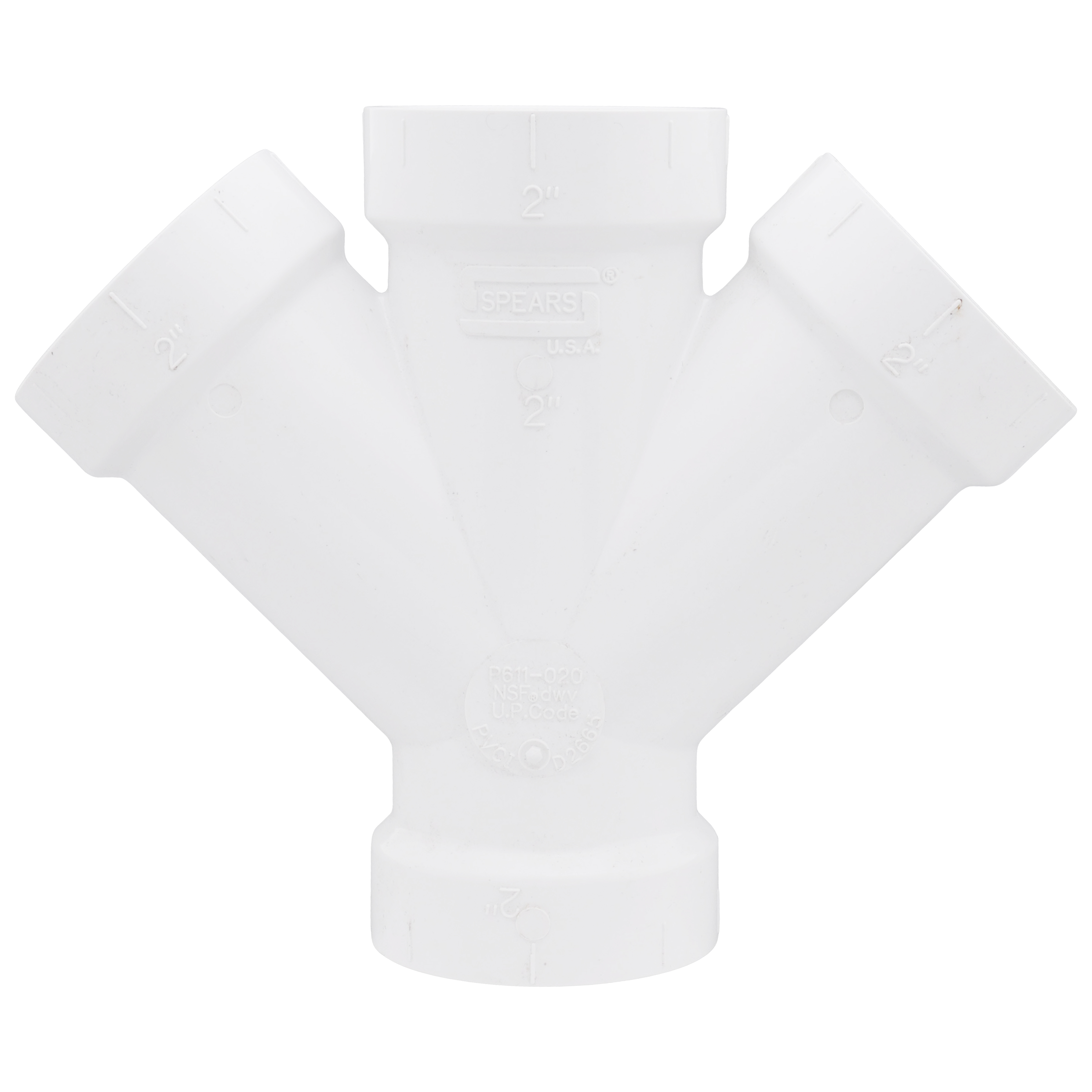 SPEARS VALVES P611-020 Drain Waste Vent Double Wye, Hub x Hub x Hub x Hub, 2 Size, PVC | BU7KKJ